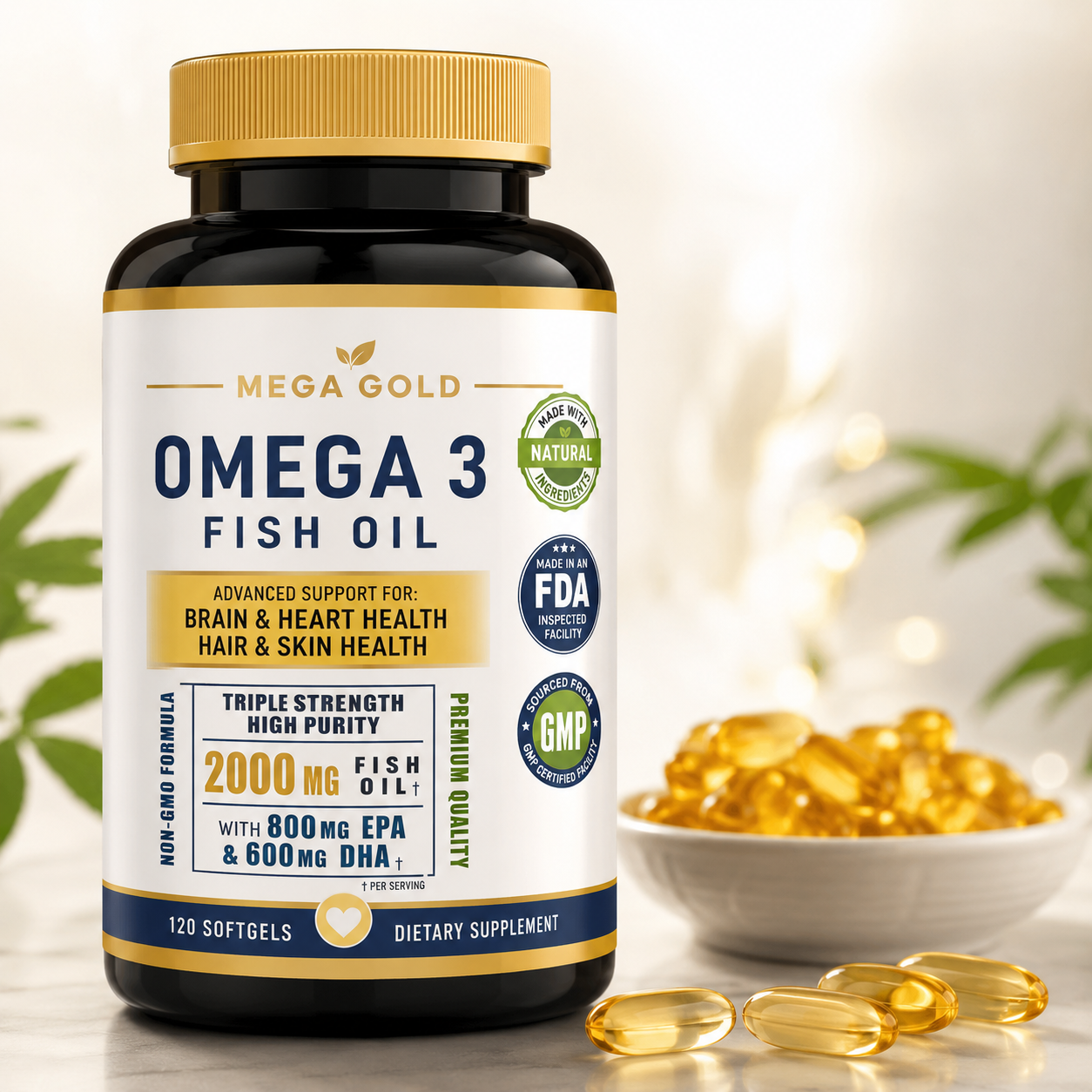 π Omega-3 Fish Oil Capsules with Vitamin E β Daily Wellness Support (60 Caps)