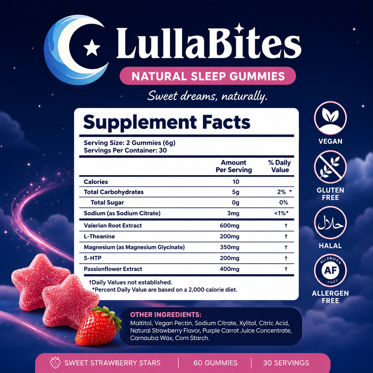 Melatonin Free Sleep Gummies | Natural Sleep Support Supplement 60 Gummies
