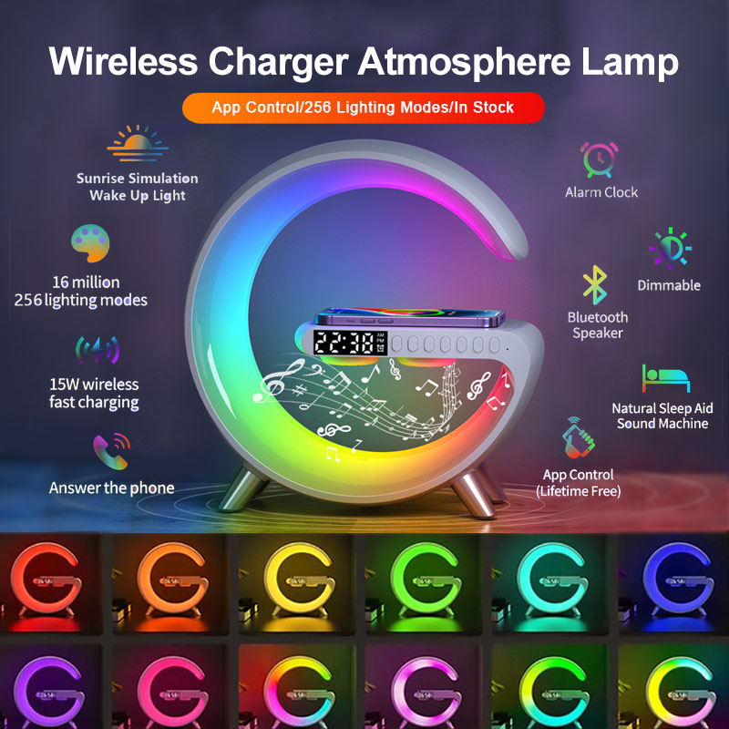🌈 Smart LED Atmosphere Lamp with Wireless Charging & Speaker